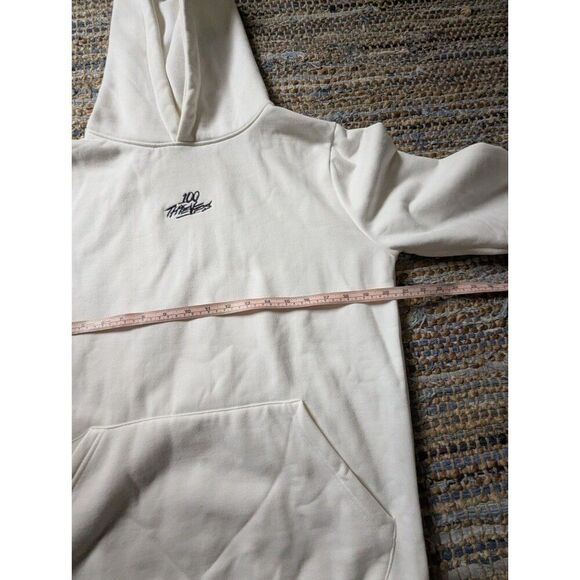 100 Thieves Center Logo Embroidered Hoodie White Thick Cotton Blend Cyber Grunge - Picture 8 of 12